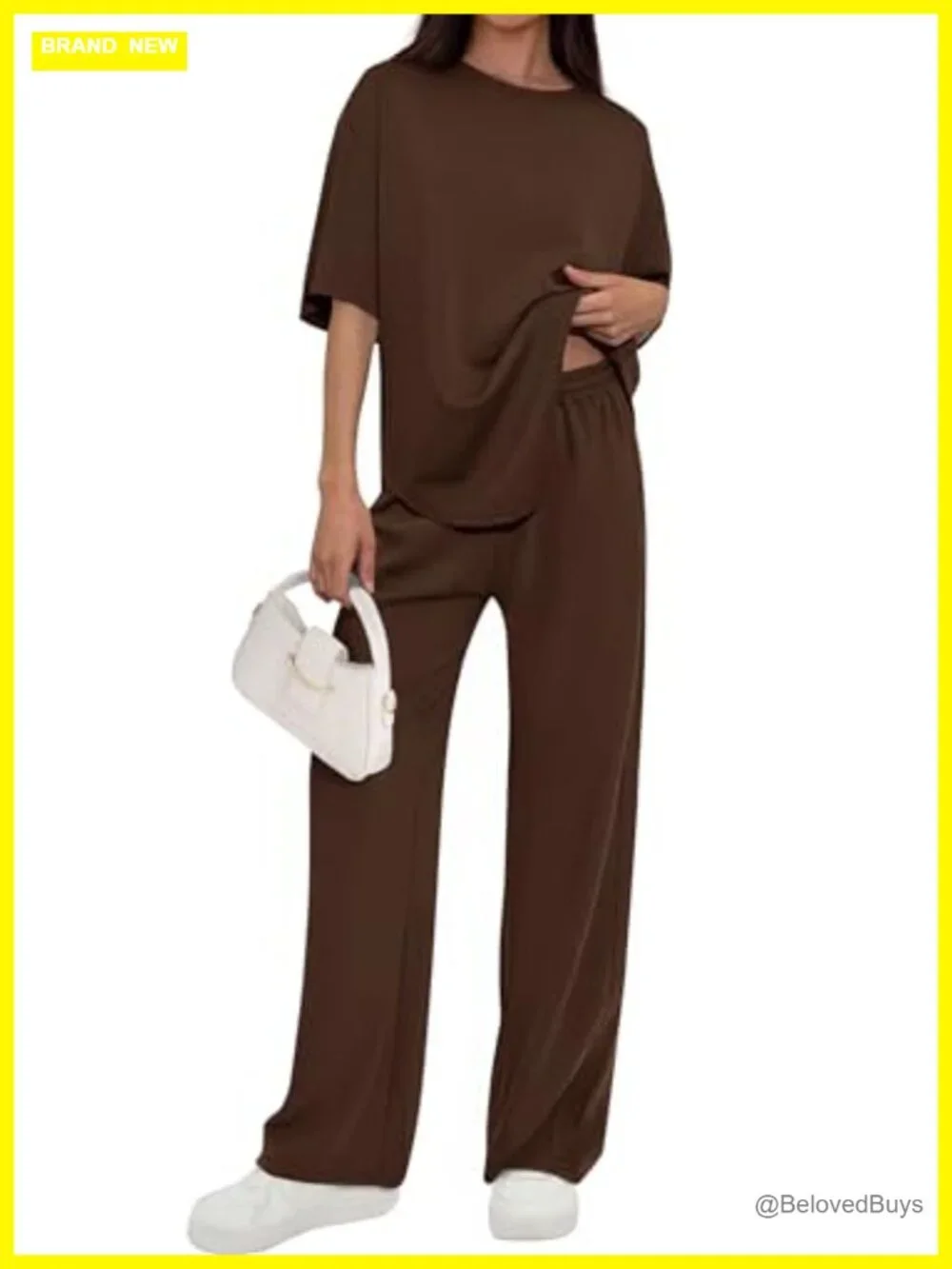 2 Piece Lounge Set Women Travel Outfit Short Sleeve Wide Leg Pants - Picture 1 of 6